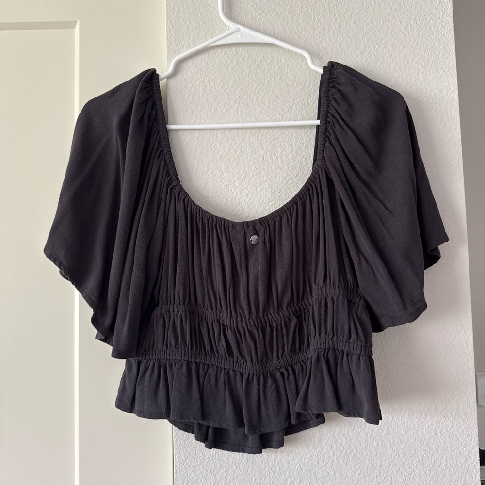 Roxy Dark Gray Ruffled Blouse - Picture 2 of 3